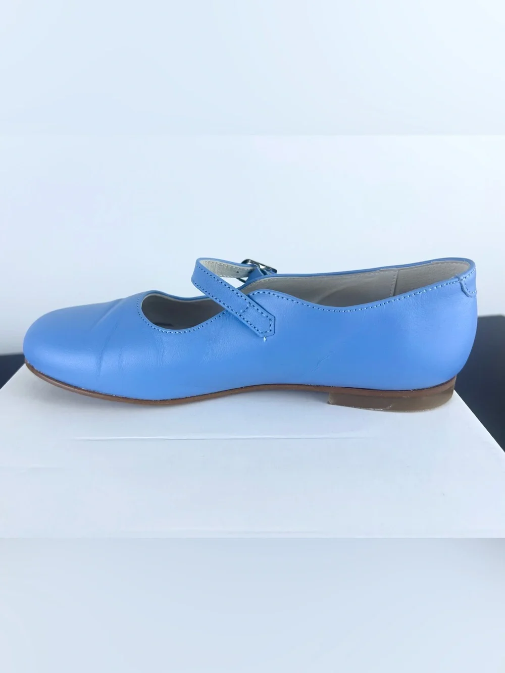 La Coqueta Kids Girls Leather Mary Jane Shoes, Dusty Blue, 35 EU